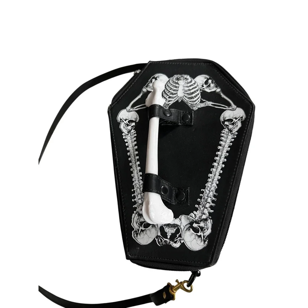Kreepsville 666 Coffin Purse Skeleton Goth Bone Handle Crossbody Bag